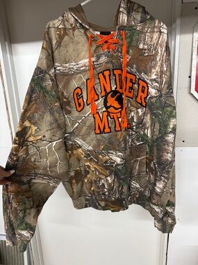 Gander Mountain Camo Crewneck Sweatshirt with Bright Orange Logo